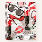 Parfum, rode lipstick en een hogedrukschoen notitieboek (Voorkant)