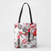 Parfum, rode lipstick en een hogedrukschoen tote bag (Voorkant)