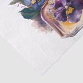 Parfumeflesje en Paarse blikbloemen Tissuepapier (Detail)