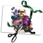 Parfumeflesje en Paarse blikbloemen Tissuepapier