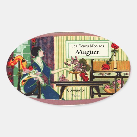  parfumetiket - Franse dame Ovale Sticker (Voorkant)