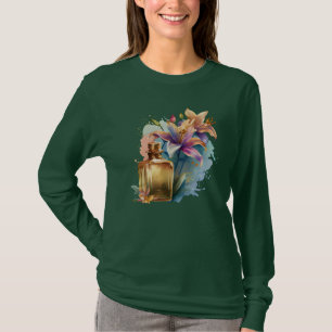 Parfumfles Floral Groene Lange Mouwen Vrouw T-shirt