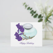Parfumfles met Iris Bloemen Gefeliciteerd Briefkaart (Staand voorkant)