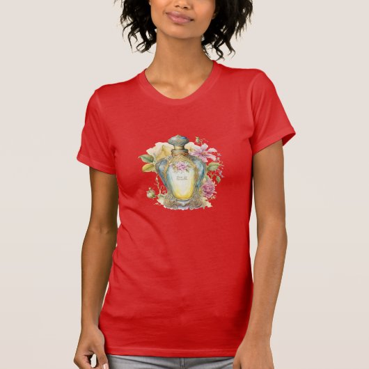  parfumflesje met bloemen t-shirt (Voorkant)
