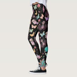Parfumflessen, bloemen, vlinders aquarel leggings