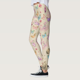 Parfumflessen, bloemen, vlinders aquarel leggings