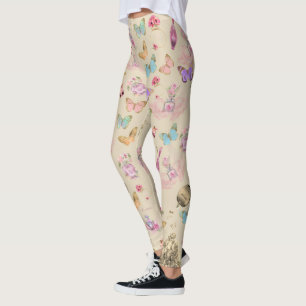 Parfumflessen, bloemen, vlinders aquarel leggings