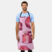 Parfumflessen, roze achtergrond, flatlay schort (Gedragen)