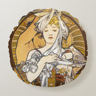 Parijs 1900, Alphonse Mucha Worpkussen Rond Kussen