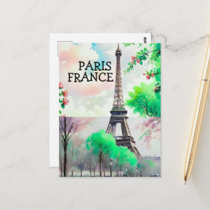 Parijs ansichtkaart, kunstprint, aquarel, Reisjour Briefkaart