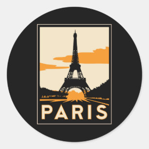 parijs art deco retro reisposter ronde sticker