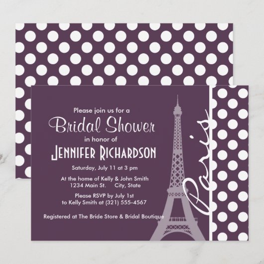 Parijs; Aubergine Paarse Polka Dots Kaart (Voorkant / Achterkant)
