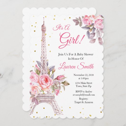 Parijs Baby shower Uitnodiging Eiffeltoren (Voorkant / Achterkant)