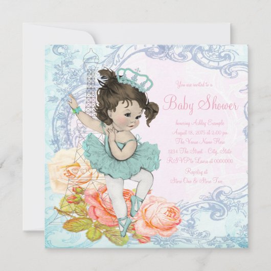 Parijs Ballerina Baby shower Kaart (Voorkant)