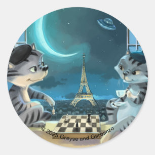Parijs bij nacht Classic Ronde Stickers