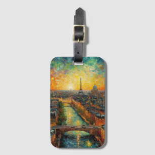Parijs bij nacht van Gogh stijl Bagagelabel
