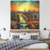 Parijs bij nacht van Gogh stijl Canvas Afdruk (Insitu (Slaapkamer))