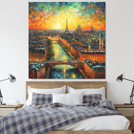 Parijs bij nacht van Gogh stijl Canvas Afdruk (Insitu (Slaapkamer))