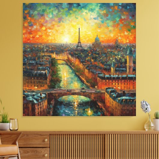 Parijs bij nacht van Gogh stijl Canvas Afdruk (Insitu (Woonkamer))