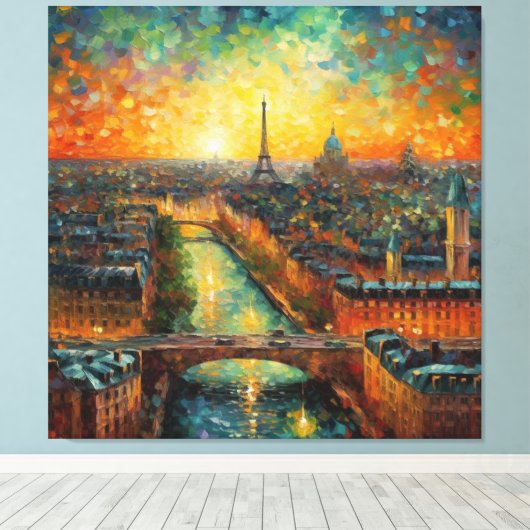 Parijs bij nacht van Gogh stijl Canvas Afdruk (Insitu (Houten vloer))