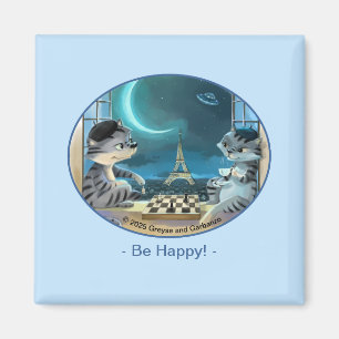 Parijs bij Night Square Magnet 2 inch - Happy