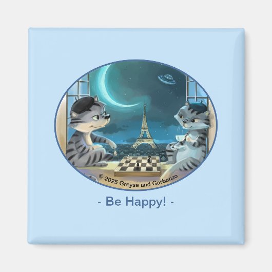 Parijs bij Night Square Magnet 2 inch - Happy (Voorkant)
