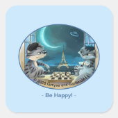 Parijs bij Night Square Stickers - Happy (Voorkant)