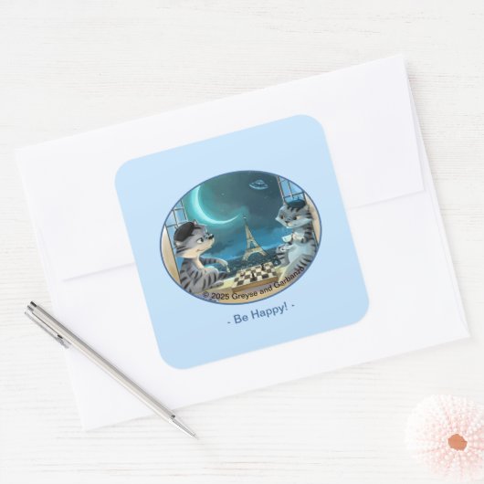 Parijs bij Night Square Stickers - Happy (Envelop)