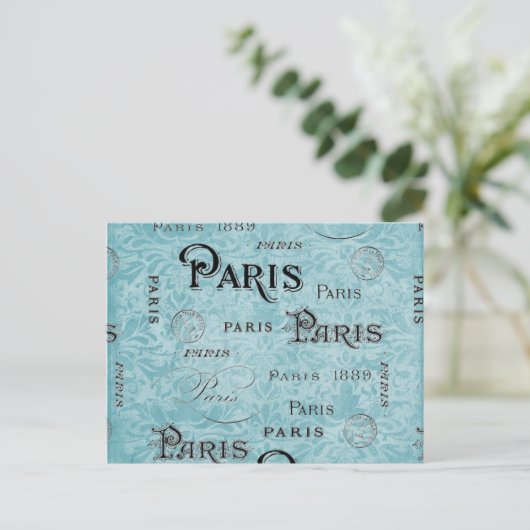 Parijs | Blauwe Damask Briefkaart (Staand voorkant)
