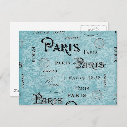 Parijs | Blauwe Damask Briefkaart (Voorkant / Achterkant)