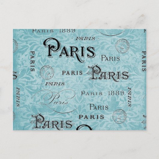Parijs | Blauwe Damask Briefkaart (Voorkant)