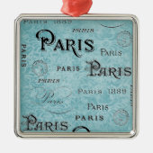 Parijs | Blauwe Damask Metalen Ornament (Voorkant)