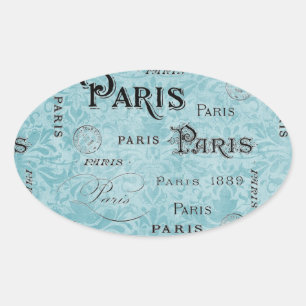 Parijs   Blauwe Damask Ovale Sticker