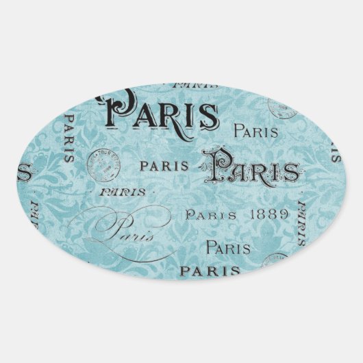 Parijs | Blauwe Damask Ovale Sticker (Voorkant)