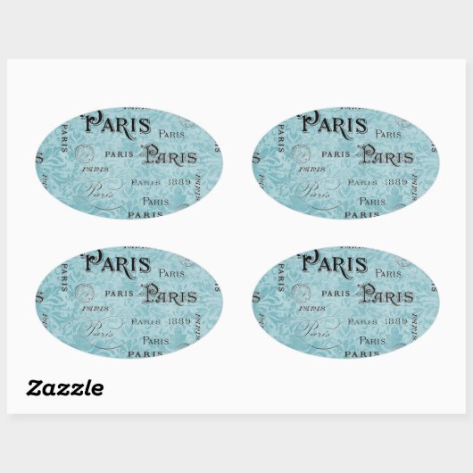 Parijs | Blauwe Damask Ovale Sticker (Vel)