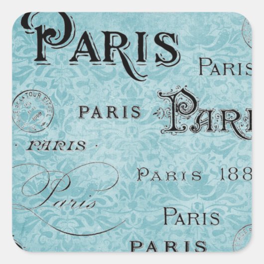 Parijs | Blauwe Damask Vierkante Sticker (Voorkant)