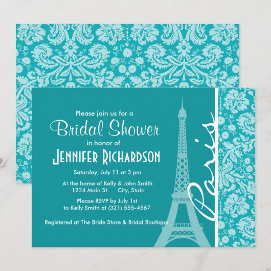 Parijs; Blauwgroen Damaskpatroon Kaart (Voorkant / Achterkant)