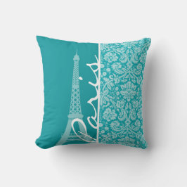 Parijs; Blauwgroen Damaskpatroon Kussen