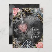 Parijs Bling Glamour Glitters Frankrijk Datum Besp Aankondigingskaart (Voorkant / Achterkant)