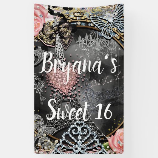 Parijs Bling Glamour Glitters Frankrijk Feest Bann Spandoek (Verticaal)