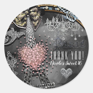 Parijs Bling Glamour Schittering Frankrijk Zoete 1 Ronde Sticker