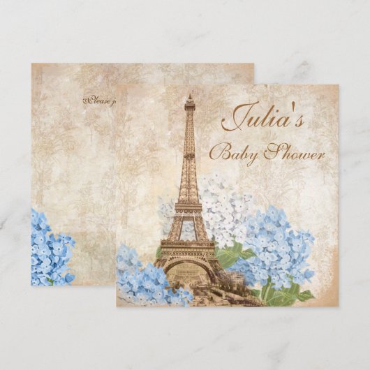 Parijs Blue Hydrangea Baby shower Kaart (Voorkant / Achterkant)