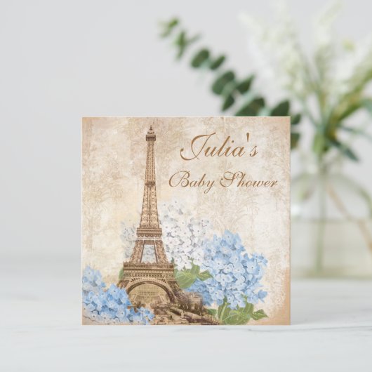 Parijs Blue Hydrangea Baby shower Kaart (Staand voorkant)