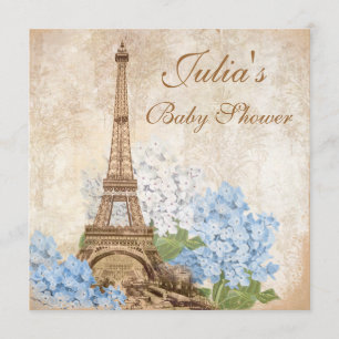 Parijs  Blue Hydrangea Baby shower Kaart
