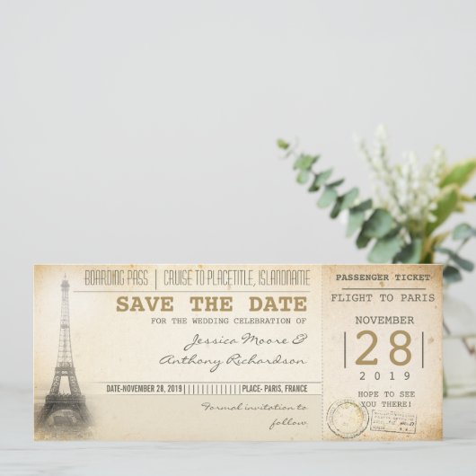 Parijs boarding pass tickets voor de datum opslaan save the date (Staand voorkant)