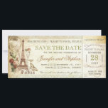 Parijs boarding pass tickets voor de datum opslaan save the date<br><div class="desc">bewaar de datum Frankrijk instapkaarten met Eiffeltoren en Parijs typografie ontwerp.</div>