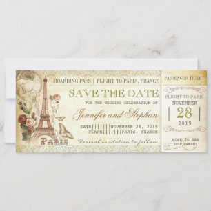 Parijs boarding pass tickets voor de datum opslaan save the date