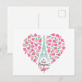 Parijs Bonjour | Floral Heart Briefkaart (Voorkant / Achterkant)