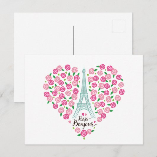 Parijs Bonjour | Floral Heart Briefkaart (Voorkant / Achterkant)