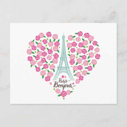 Parijs Bonjour | Floral Heart Briefkaart (Voorkant)
